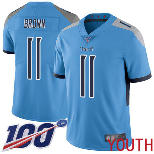 Tennessee Titans Limited Light Blue Youth A.J. Brown Alternate Jersey NFL Football #11 100th Season Vapor Untouchable